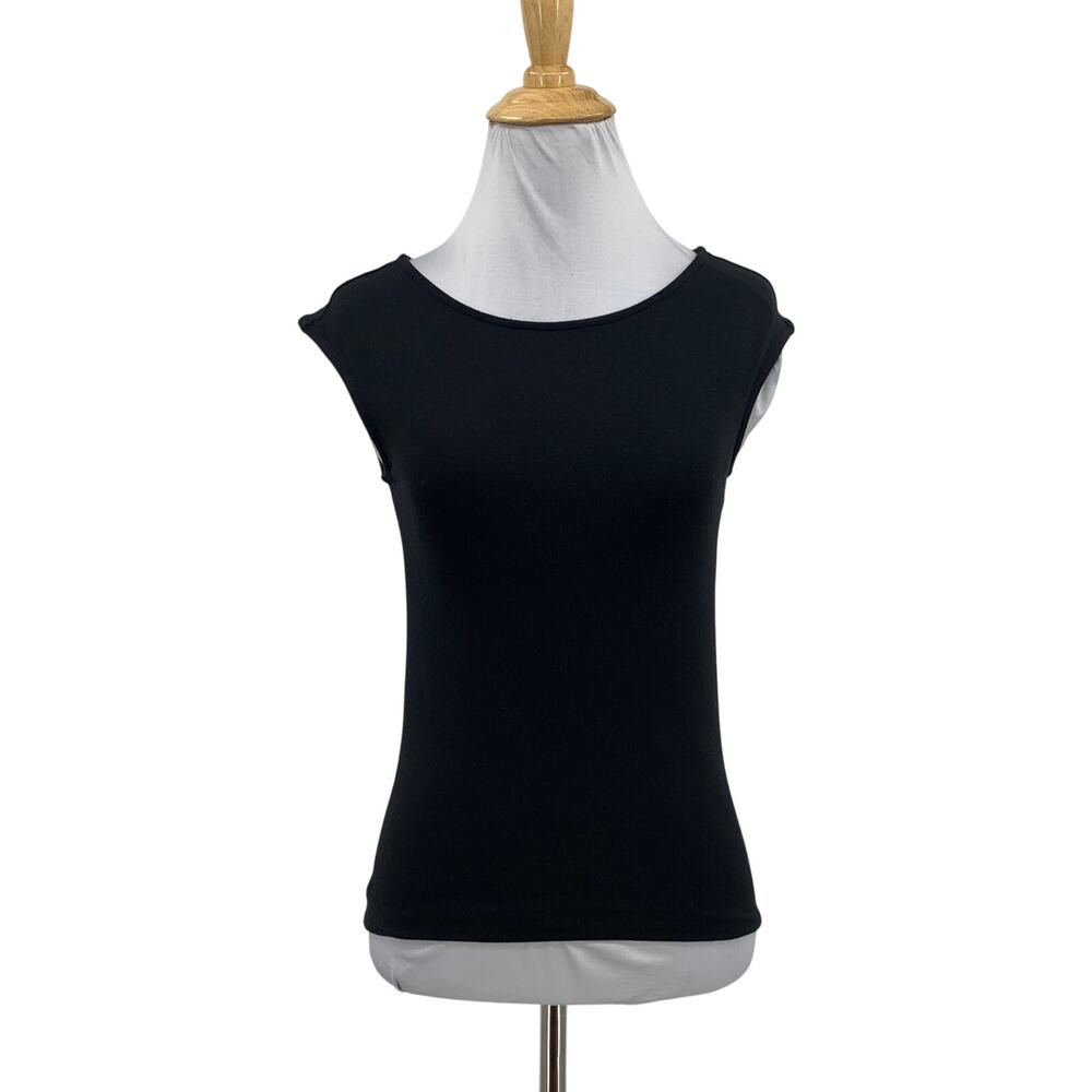 Madewell Tee Womens XS Black Scoopneck Cap Sleeve Cotton Blend Jersey Fitted